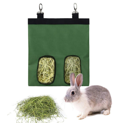 2pcs Rabbit Hay Feeder Bag Guinea Pigs Hanging Hay Rack Manger Holder Dispenser Small Animal Feeder Storage Pouch for Bunny Chinchilla Hamster (Green, 2 Windows) Amazing Shopping