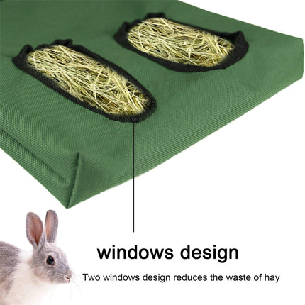 2pcs Rabbit Hay Feeder Bag Guinea Pigs Hanging Hay Rack Manger Holder Dispenser Small Animal Feeder Storage Pouch for Bunny Chinchilla Hamster (Green, 2 Windows) Amazing Shopping
