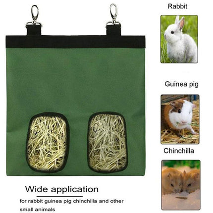 2pcs Rabbit Hay Feeder Bag Guinea Pigs Hanging Hay Rack Manger Holder Dispenser Small Animal Feeder Storage Pouch for Bunny Chinchilla Hamster (Green, 2 Windows) Amazing Shopping