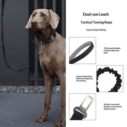 Tactical Military Dog Leash Hook Clips Bungee Dog Lead Elastic Bungee Rope Leash with Control Handle （black)