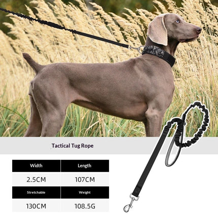 Tactical Military Dog Leash Hook Clips Bungee Dog Lead Elastic Bungee Rope Leash with Control Handle （black)
