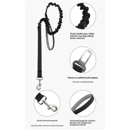 Tactical Military Dog Leash Hook Clips Bungee Dog Lead Elastic Bungee Rope Leash with Control Handle （black)