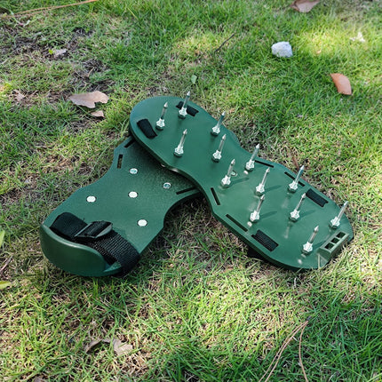 Lawn Aerator Shoes Free-Installation Grass Aeration Shoes with Stainless Steel Shovel, Heavy Duty Lawn Aerator Spike Shoes Lawn Aeration Tool with Hook （green,29.5*12.8cm)