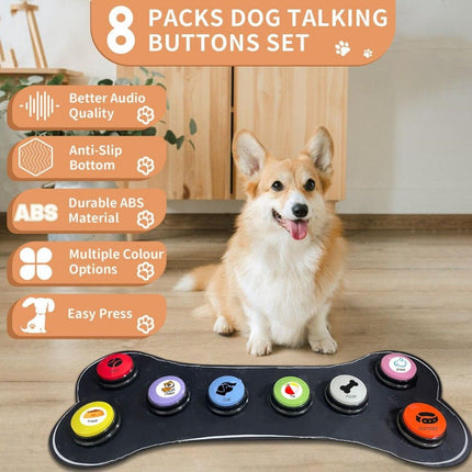 Dog Buttons for Communication, 8 Pcs Dog Talking Button Set, Speaking Button for Dogs with Waterproof Anti-Slip Dog Button Mat and 25 Scene Stickers