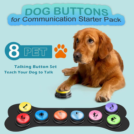 Dog Buttons for Communication, 8 Pcs Dog Talking Button Set, Speaking Button for Dogs with Waterproof Anti-Slip Dog Button Mat and 25 Scene Stickers