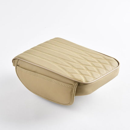 Car Center Console Cover, Leather Car Armrest Box Cover, 12.5" x 8.6" x 1.9" Arm Rest Pad with Pockets, Soft Auto Armrest Storage Box Protector, Universal Interior Car Accessories (Beige)