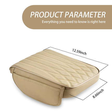 Car Center Console Cover, Leather Car Armrest Box Cover, 12.5" x 8.6" x 1.9" Arm Rest Pad with Pockets, Soft Auto Armrest Storage Box Protector, Universal Interior Car Accessories (Beige)