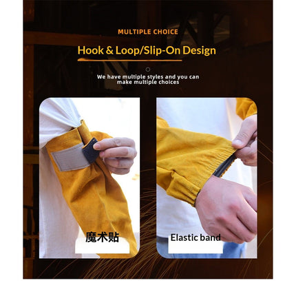 Leather Welding Work Sleeves for Men&Women - Heat&Flame Resistant Arm Protection with Stitching and Cotton Lining