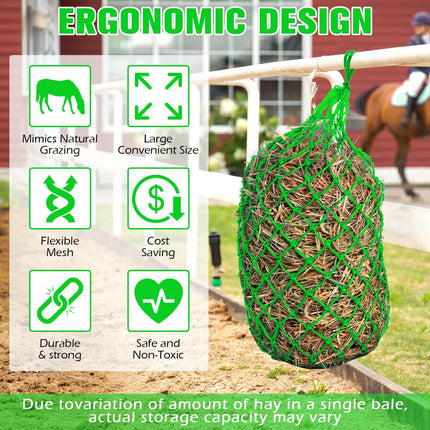 4 Pcs Hay Bags for Horses 40 Inch Slow Feed Hay Nets Bag for Horses Goats Sheep Oxford Hanging Feeder Feeding Supplies for Trailer and Stall Easy to Fill and Hang(Green)