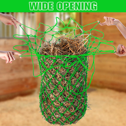 4 Pcs Hay Bags for Horses 40 Inch Slow Feed Hay Nets Bag for Horses Goats Sheep Oxford Hanging Feeder Feeding Supplies for Trailer and Stall Easy to Fill and Hang(Green)