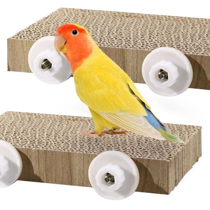 2 Pieces Bird Chew Toy Parrot Cage Perch Cardboard Platform Bird Paw Grinding Stand Parrot Cage Playground for Macaws, Small Parakeets, Conures, Budgies, Finches Conure Cockatiel (large size)