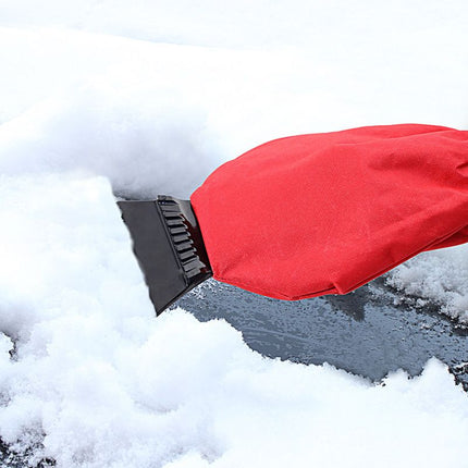 Waterproof Ice Scraper Mitten Snow Remover Glove with Lined of Thick Fleece for Car Windshield  Shovel  Clearing Tool(Red)