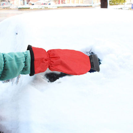 Waterproof Ice Scraper Mitten Snow Remover Glove with Lined of Thick Fleece for Car Windshield  Shovel  Clearing Tool(Red)