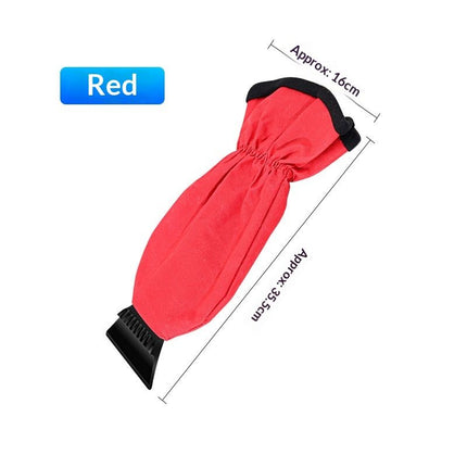 Waterproof Ice Scraper Mitten Snow Remover Glove with Lined of Thick Fleece for Car Windshield  Shovel  Clearing Tool(Red)