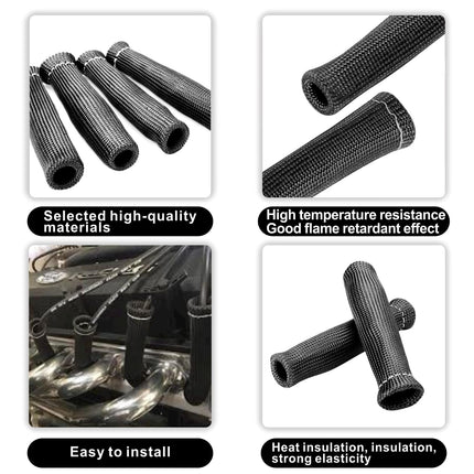 Spark Plug Wire Heat Shield Sleeve Protection 2500 High Temp Heat Tape Protect 8-Pack (Black)