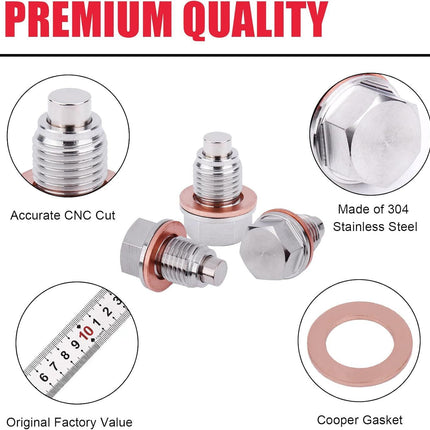 M16 x1.5 Magnetic Oil Drain Plug Stainless Steel Oil Pan Drain Bolt Replacement , Mini 1pcs Crush Washer Gaskets Replacement