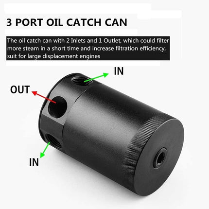 Universal 3-Port Oil Catch Can Reservoir Tank Black Car Oil Catch Can Kit Reservoir Tank, Compact Baffled