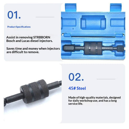 Diesel Injector Puller Tool with Slide Hammer, Common Rail Injector Remover w/ M8, M12, M14 Thread Adapter