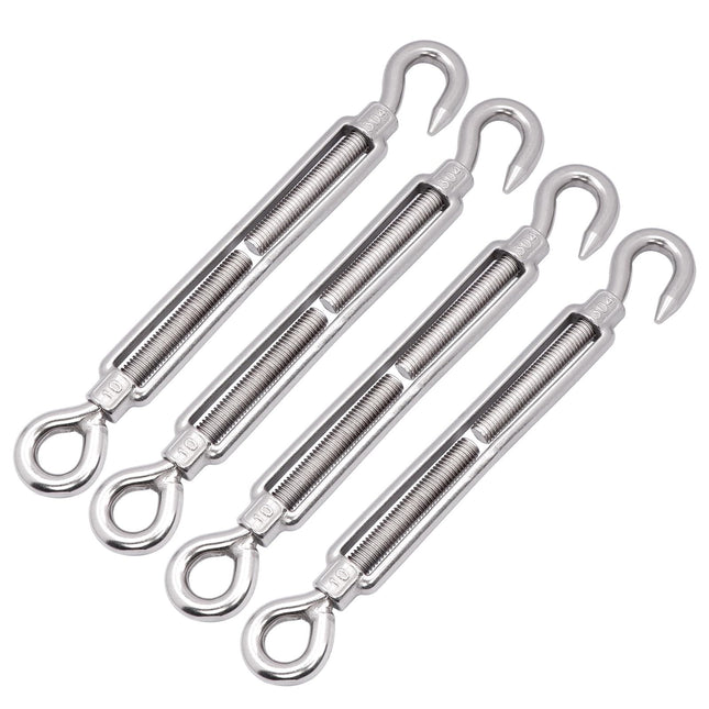 4pcs Shade Sail Hardware, 304 Stainless Steel Turnbuckle Heavy Duty M10 Turnbuckle Hook and Eye Tent Rope Tensioner Adjustable Eye Hook Sun Shade Turnbuckle for Cables Wire