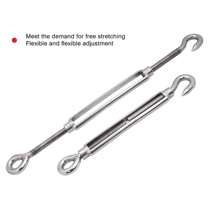 4pcs Shade Sail Hardware, 304 Stainless Steel Turnbuckle Heavy Duty M10 Turnbuckle Hook and Eye Tent Rope Tensioner Adjustable Eye Hook Sun Shade Turnbuckle for Cables Wire