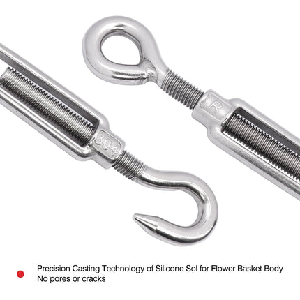 4pcs Shade Sail Hardware, 304 Stainless Steel Turnbuckle Heavy Duty M10 Turnbuckle Hook and Eye Tent Rope Tensioner Adjustable Eye Hook Sun Shade Turnbuckle for Cables Wire