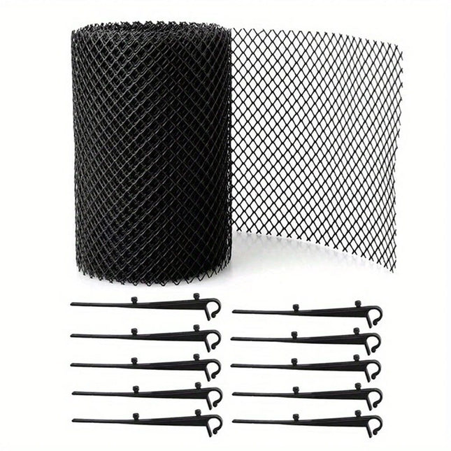2-Pack Plastic Gutter Guard Mesh Roll 6” x 20Ft Rain Gutter Leaf Guard-Stop Clogged Gutters-with in total 20 Clip Fixed Hooks.DIY Gutter Protection.