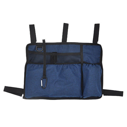 Bag Basket with Cup Holder Suit for Adult Folding Walkers Rollator Organizer Carry Storage Pouch Water-Resistant Armrest Accessories for Seniors, Elderly, Handicap, Blue