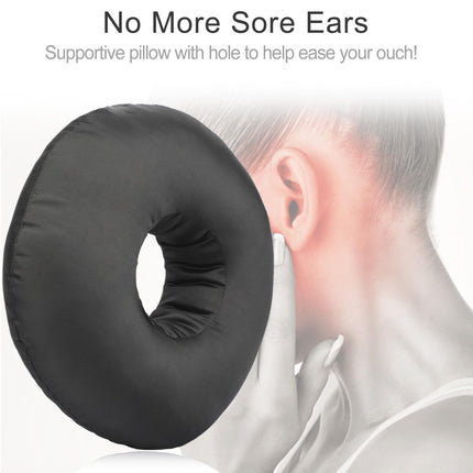 Piercing Pillow Ear Pillows Donut with Hole for Ear Pain  Piercing Pain Relief Sleeping Pressure Sore Side Sleepers Smooth Cooling Ear Guard Protector, Black