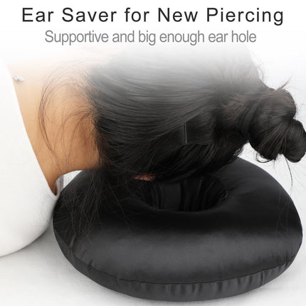 Piercing Pillow Ear Pillows Donut with Hole for Ear Pain  Piercing Pain Relief Sleeping Pressure Sore Side Sleepers Smooth Cooling Ear Guard Protector, Black