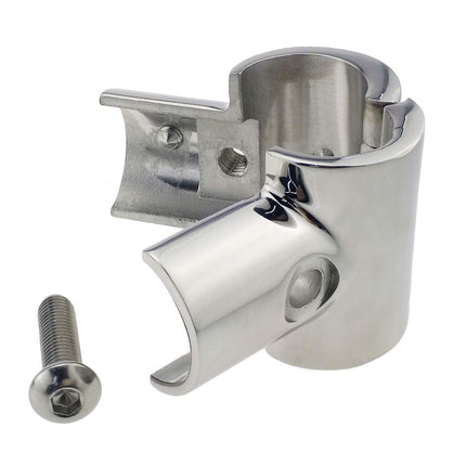 Heavy Duty 316 Boat Hand Rail Fitting- Polished 90 Degree T/Tee Hinged/Split Fitting 1" Tube, Handrail Structural Pipe Fitting
