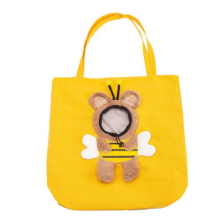 Bee-Shaped Show Head Pet Canvas Shaped Shoulder Bag，Pet Out Bag, Outcrop, Pet Out Shoulder Bag. (Bee-Large)