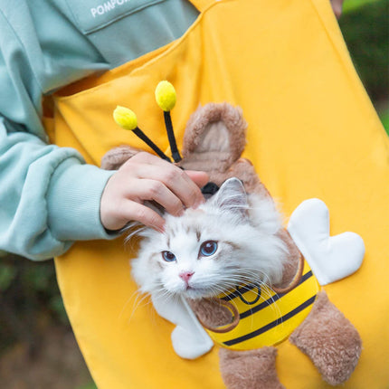 Bee-Shaped Show Head Pet Canvas Shaped Shoulder Bag，Pet Out Bag, Outcrop, Pet Out Shoulder Bag. (Bee-Large)