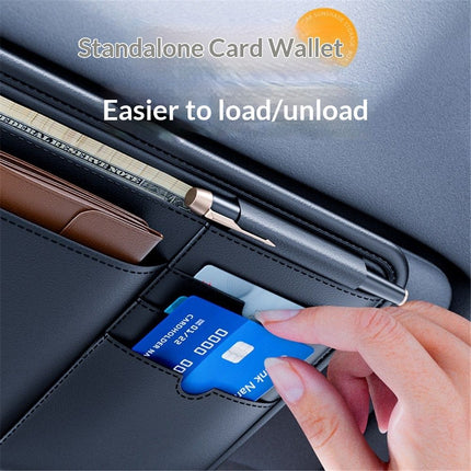 Car Visor Organizer, Premium Leather Sunglasses & Card Holder for Cars, Registration/Insurance Slot, Credit Card Pockets, Automotive Interior Organizer for Car Sun Visor (Black Leather)