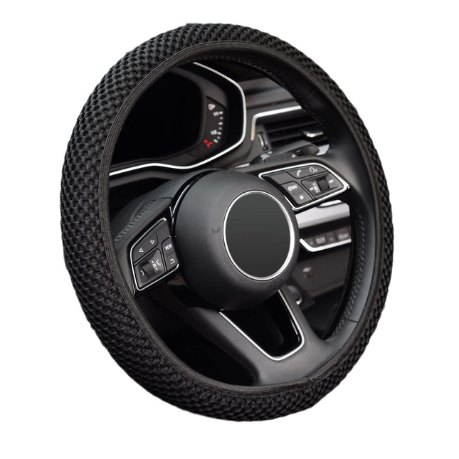 Elastic Stretch Steering Wheel Cover,Warm in Winter and Cool in Summer, Universal 15 inch, Microfiber Breathable Ice Silk, Anti-Slip, Odorless, Easy Carry,Black