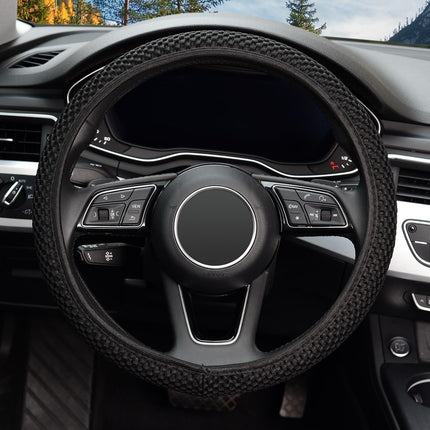 Elastic Stretch Steering Wheel Cover,Warm in Winter and Cool in Summer, Universal 15 inch, Microfiber Breathable Ice Silk, Anti-Slip, Odorless, Easy Carry,Black