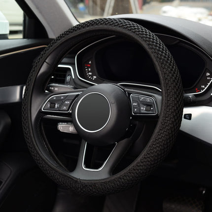 Elastic Stretch Steering Wheel Cover,Warm in Winter and Cool in Summer, Universal 15 inch, Microfiber Breathable Ice Silk, Anti-Slip, Odorless, Easy Carry,Black