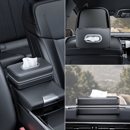 Car Tissue Holder, PU Leather Tissue Napkin Box,Car Armrest Box Tissue Bag,Backseat Napkin Rectangle Organizer(Black)