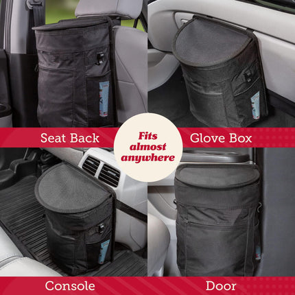 Spill-Proof Car Trash Can -  Round - Removable Leak-Proof Liner & Flip-Top Lid - Hanging Trash Can & Trunk Organizer for - Travel & Camping 25*15*34cm ,black