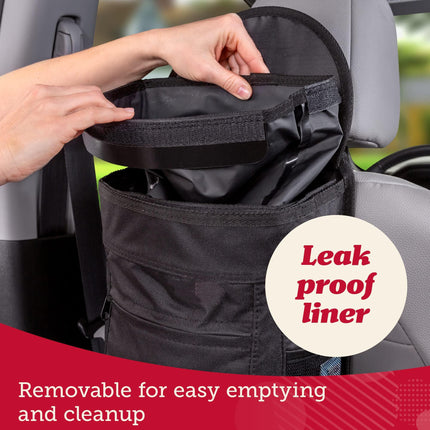 Spill-Proof Car Trash Can -  Round - Removable Leak-Proof Liner & Flip-Top Lid - Hanging Trash Can & Trunk Organizer for - Travel & Camping 25*15*34cm ,black