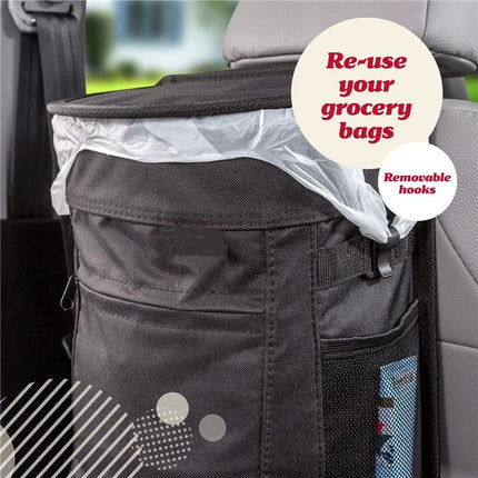 Spill-Proof Car Trash Can -  Round - Removable Leak-Proof Liner & Flip-Top Lid - Hanging Trash Can & Trunk Organizer for - Travel & Camping 25*15*34cm ,black