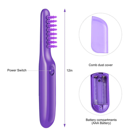 Electric Massage Comb with Detangling Brush - Dual Use Wet/Dry Negative Ion for Long Hair, with Brush Cover ，purple 27*6*4cm ，Need to bring your own battery