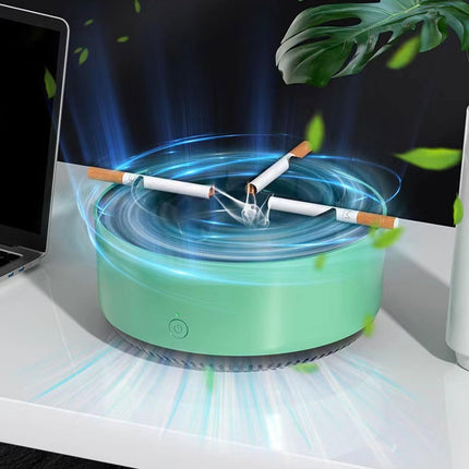 2 in 1 Multifunctional indoor smokeless ashtray, 360 °surround suction intelligent air purifier ashtray, indoor household car intelligent ashtray (Green）2pcs