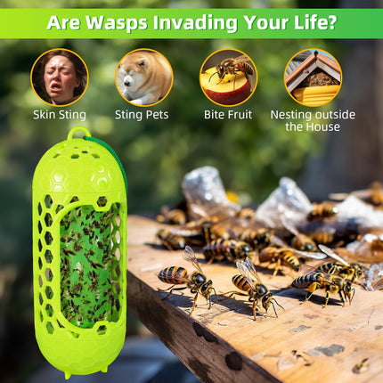 2 Pack Wasp Trap for Outdoor Use Safe & Reusable Wasp Catcher, Effective Hanging Yellow Jacket Trap for Wasps, 4 PCS Refillable Sticky Papers