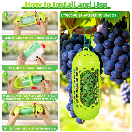 2 Pack Wasp Trap for Outdoor Use Safe & Reusable Wasp Catcher, Effective Hanging Yellow Jacket Trap for Wasps, 4 PCS Refillable Sticky Papers