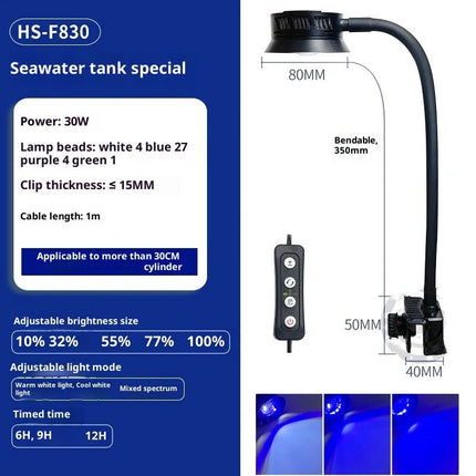 30 Watts Aquarium LED Reef Light, Dimmable Full Spectrum Marine LED Fish Tank Light Saltwater Nano Aquarium Lighting