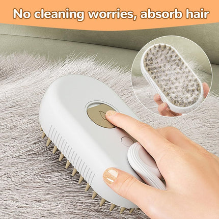 Pet Steam Groomer Comb 2pcs,3 in 1 Cat Steam Brush Pet Hair Steamy Brushes,Grooming Comb Tool for Pets Hair Removal with Steam for Massage Cleaning Shedding (White, )