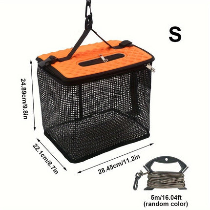 Floating Fish Basket for Live Caught,  Foldable Fishing Holder Bucket Portable Collapsible Fishing Net Storage Cage for Live Fish Bait Live Well（28.45*22.1*24.89cm)
