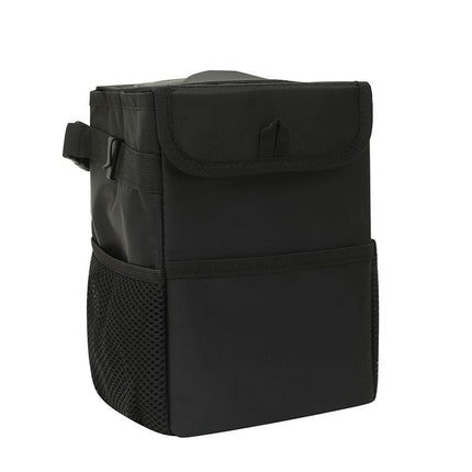 Car Garbage can with lid Leak Proof Vehicle Trash Can Storage Pockets Hanging Waterproof car Trash Bag for SUV Black