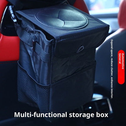 Car Garbage can with lid Leak Proof Vehicle Trash Can Storage Pockets Hanging Waterproof car Trash Bag for SUV Black