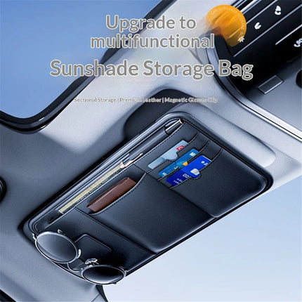 Car Visor Organizer, Premium Leather Sunglasses & Card Holder for Cars, Registration/Insurance Slot, Credit Card Pockets, Automotive Interior Organizer for Car Sun Visor (Black Leather)